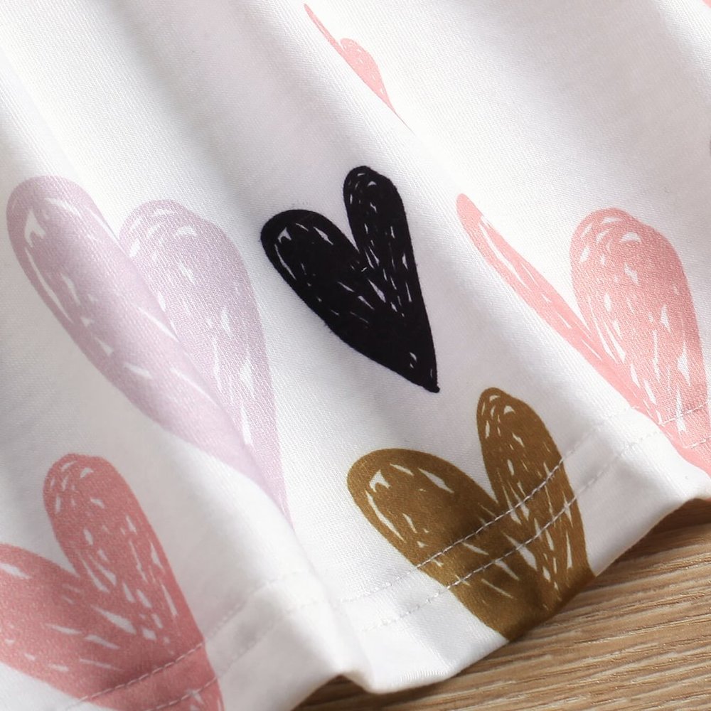 Girls Heart Print Ruffle Shoulder Dress - Picture 6 of 6